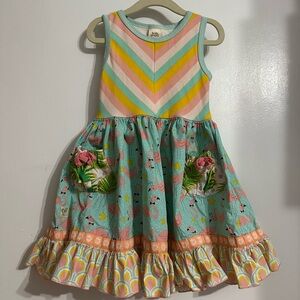Wildflowers Chevron Flamingo Dress - Pink, Green, Yellow